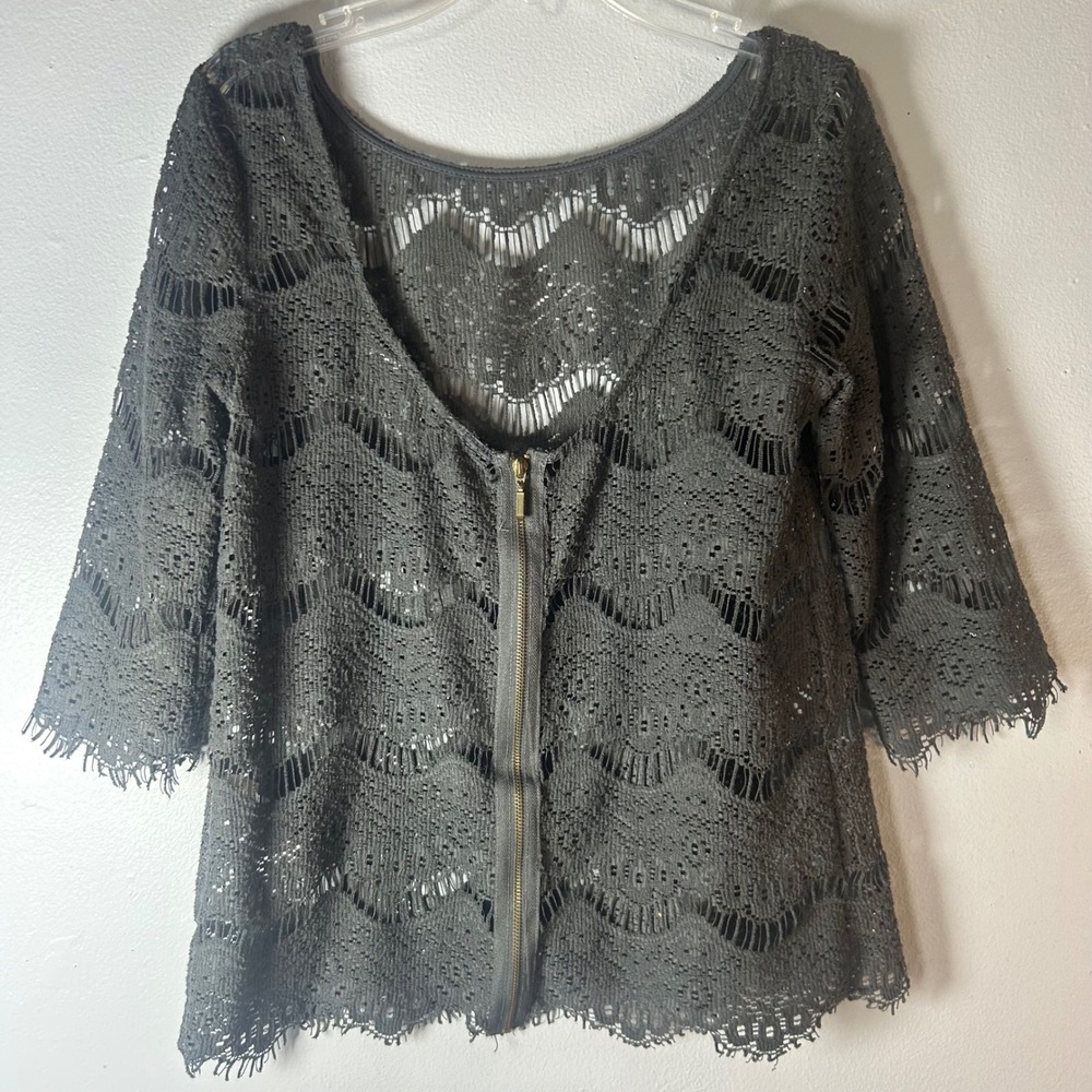 ZARA Collection‎ Lace Crochet Zipper Front Cardigan Cover Up Women XS